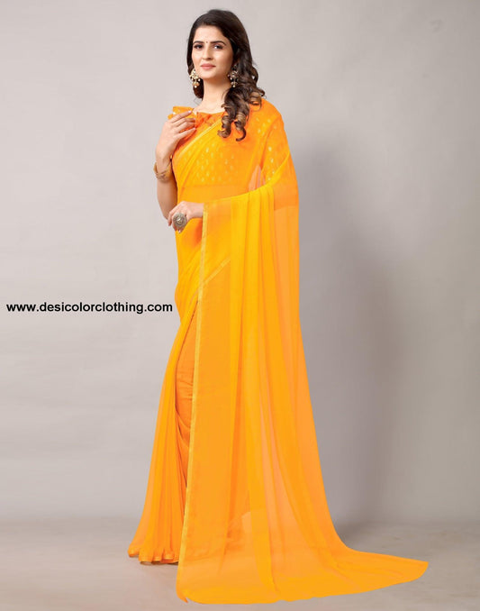 Turmeric Yellow Chiffon Saree