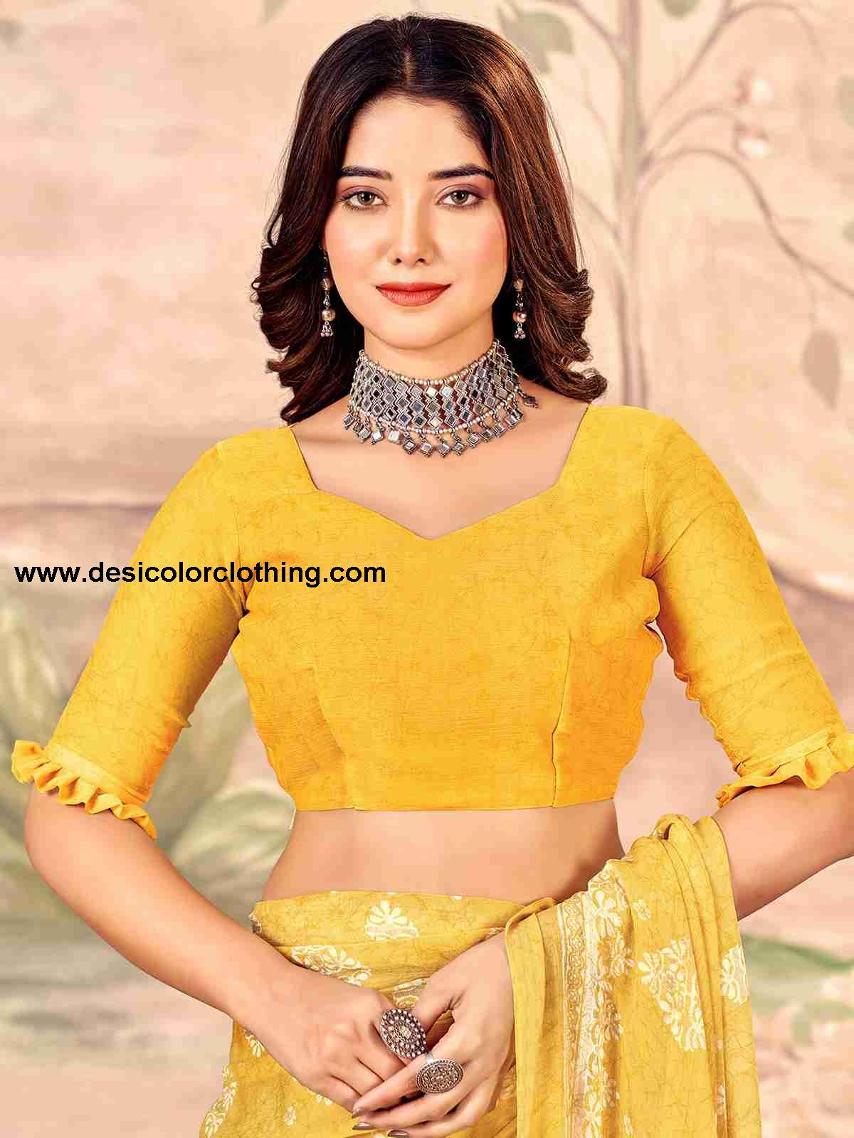 Yellow Chiffon Printed Saree