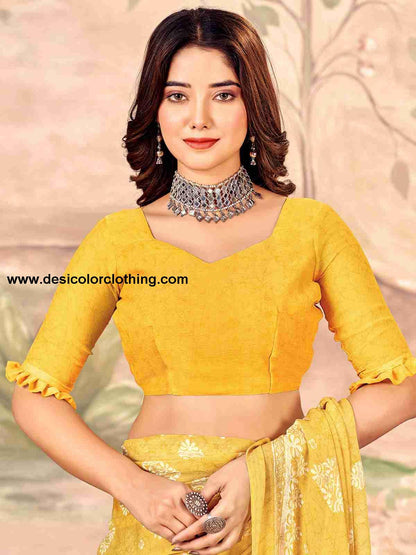 Yellow Chiffon Printed Saree