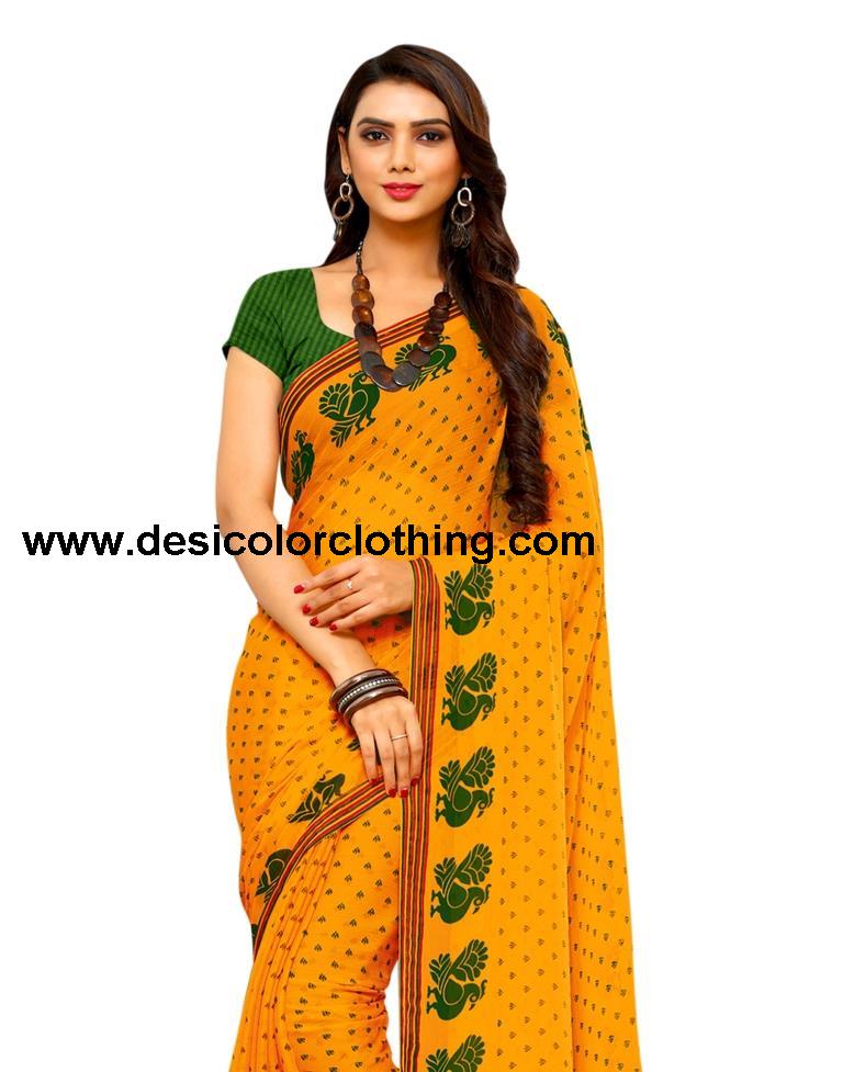 Yellow Coloured Chiffon Printed Casual saree