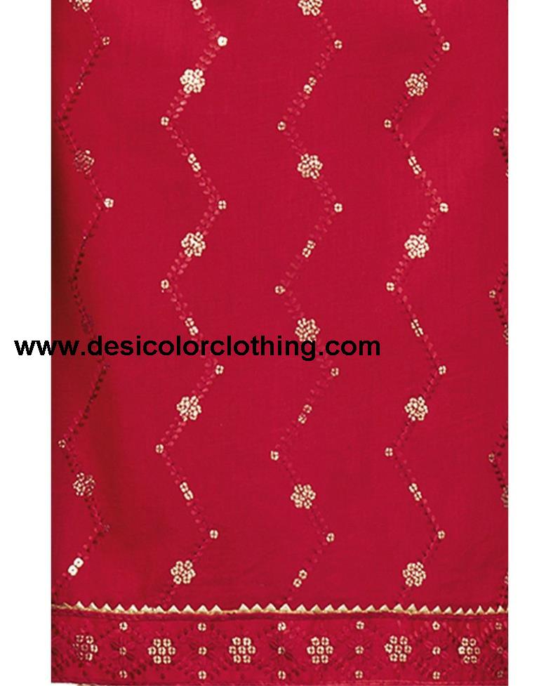 Red Cotton Embroidered Unstitched Salwar Suit