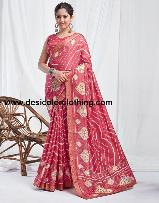 Punch Pink Silk Printed Saree
