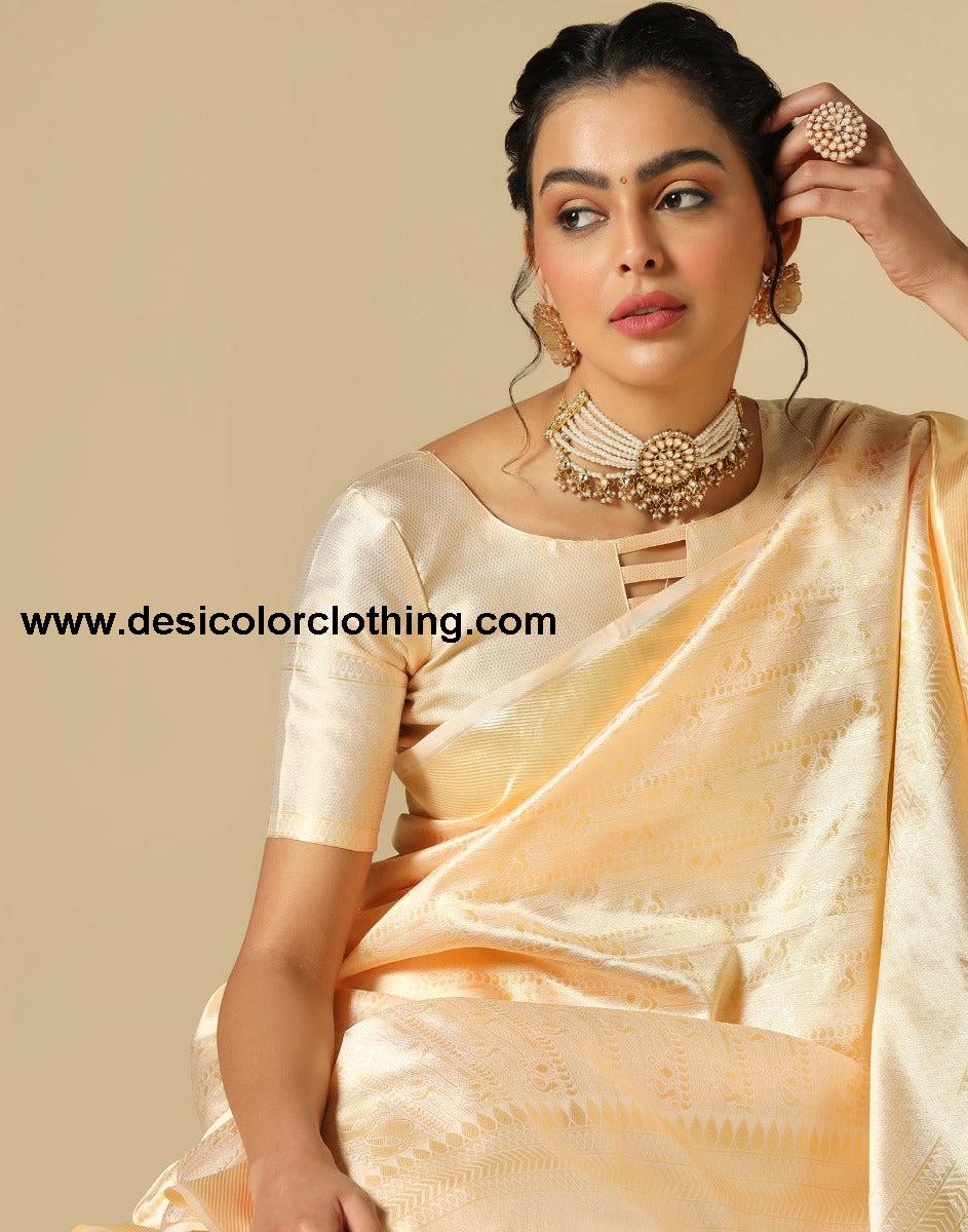 Cream Kanjivaram Silk Saree