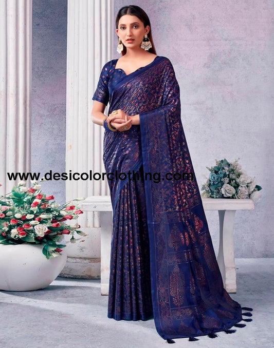 Dark Blue Silk Printed Saree