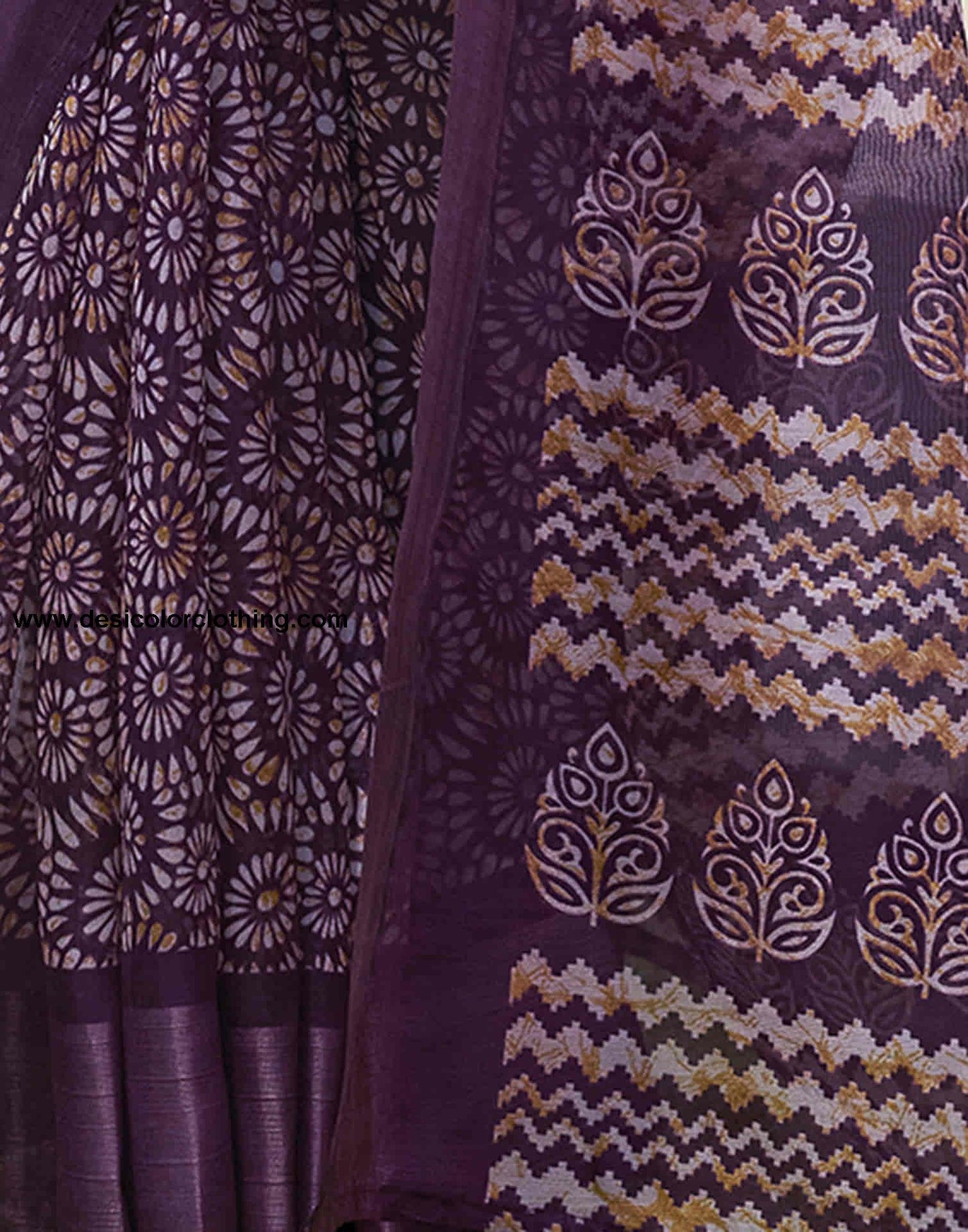 Deep Purple Cotton Printed Saree