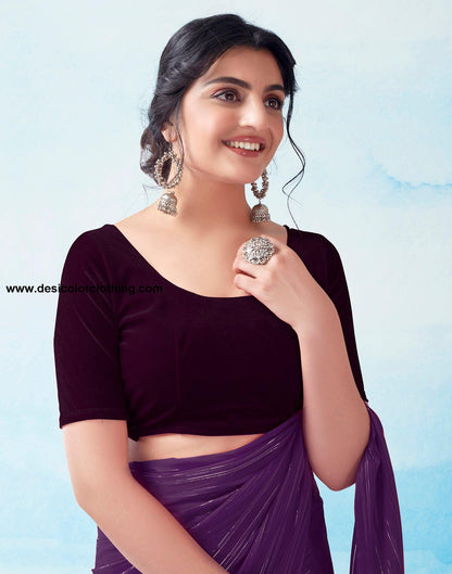 Dark Purple Georgette Plain Saree