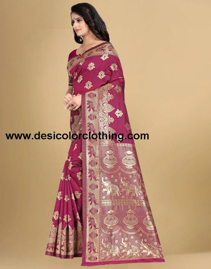 Wine Banarasi Silk Saree