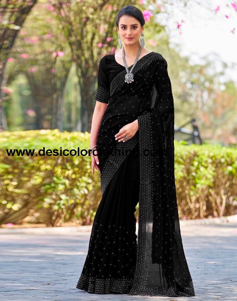 Black Georgette Plain Saree