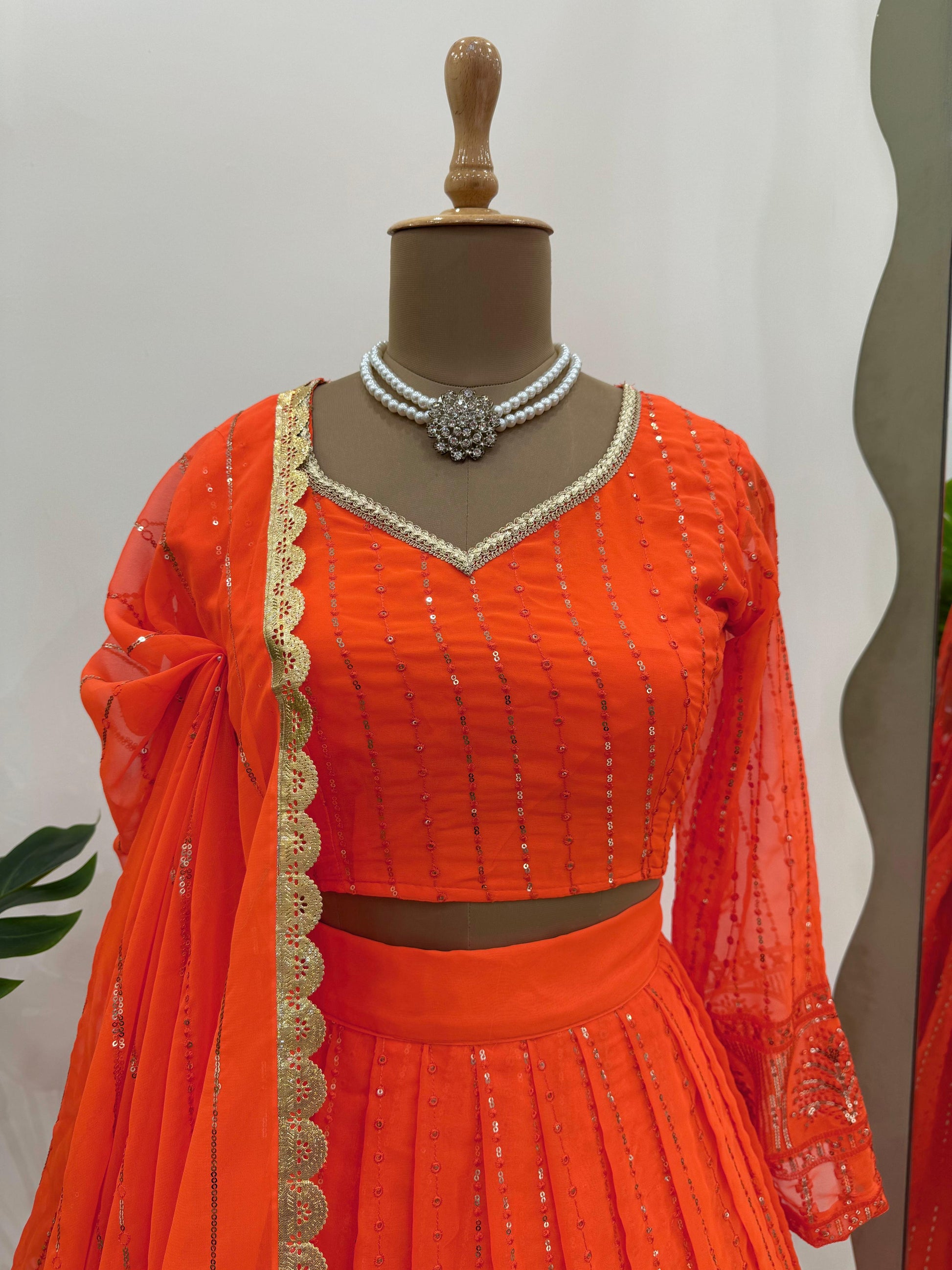 Product Image - QRC-321 Lehengha Choli Set - Foux Georgette, Thread with Sequnce Work