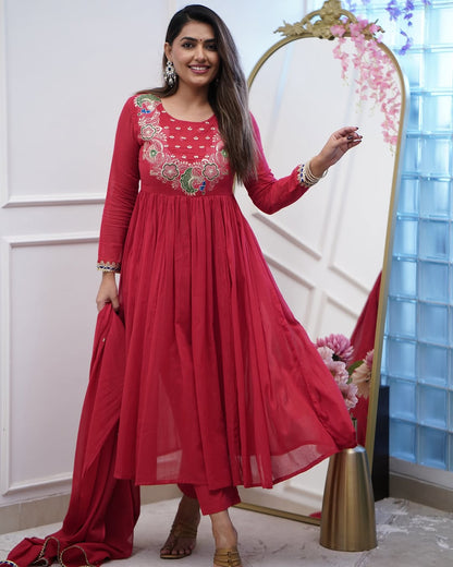 Product Image - Designer Cotton Anarkali Suit Set with Embroidered Dupatta - Festive & Wedding Wear