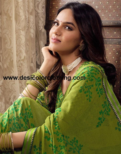 Parrot Green Georgette Printed Saree