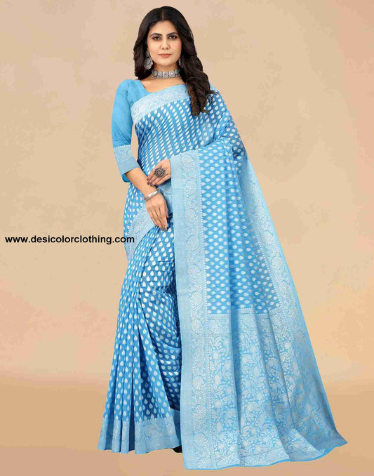 Blue Cotton Plain Saree