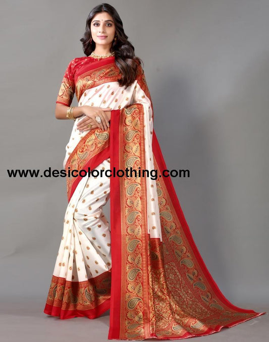 White And Red Silk Saree