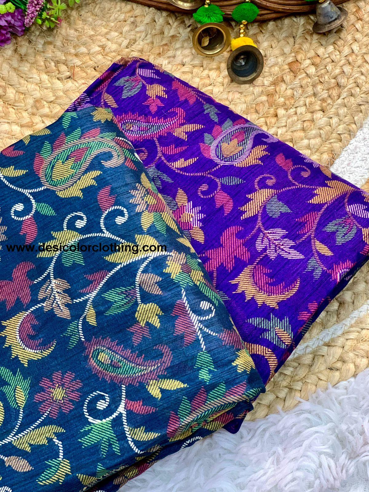 Beautiful Dola Silk Saree with Floral Design and Contrast Weaving