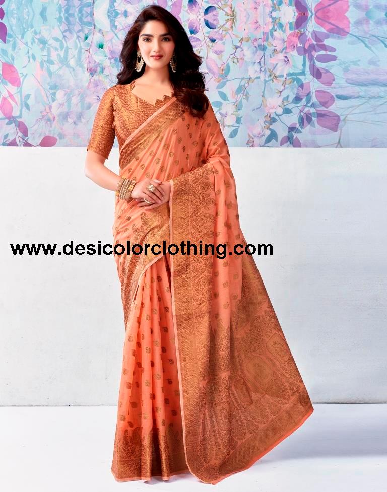 Peach Silk Plain Saree