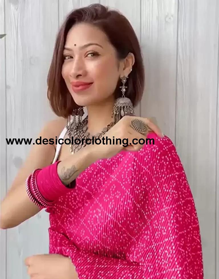 Pink Bandhani Georgette Saree