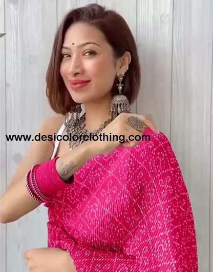 Pink Bandhani Georgette Saree