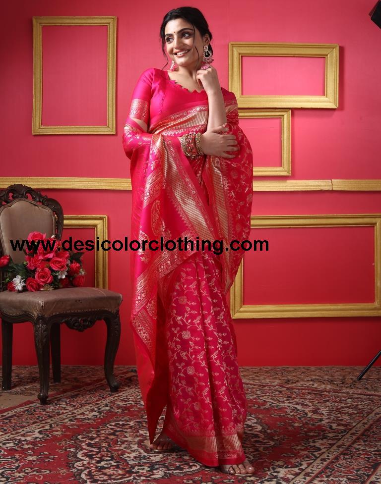 Rani Pink Silk Plain Saree