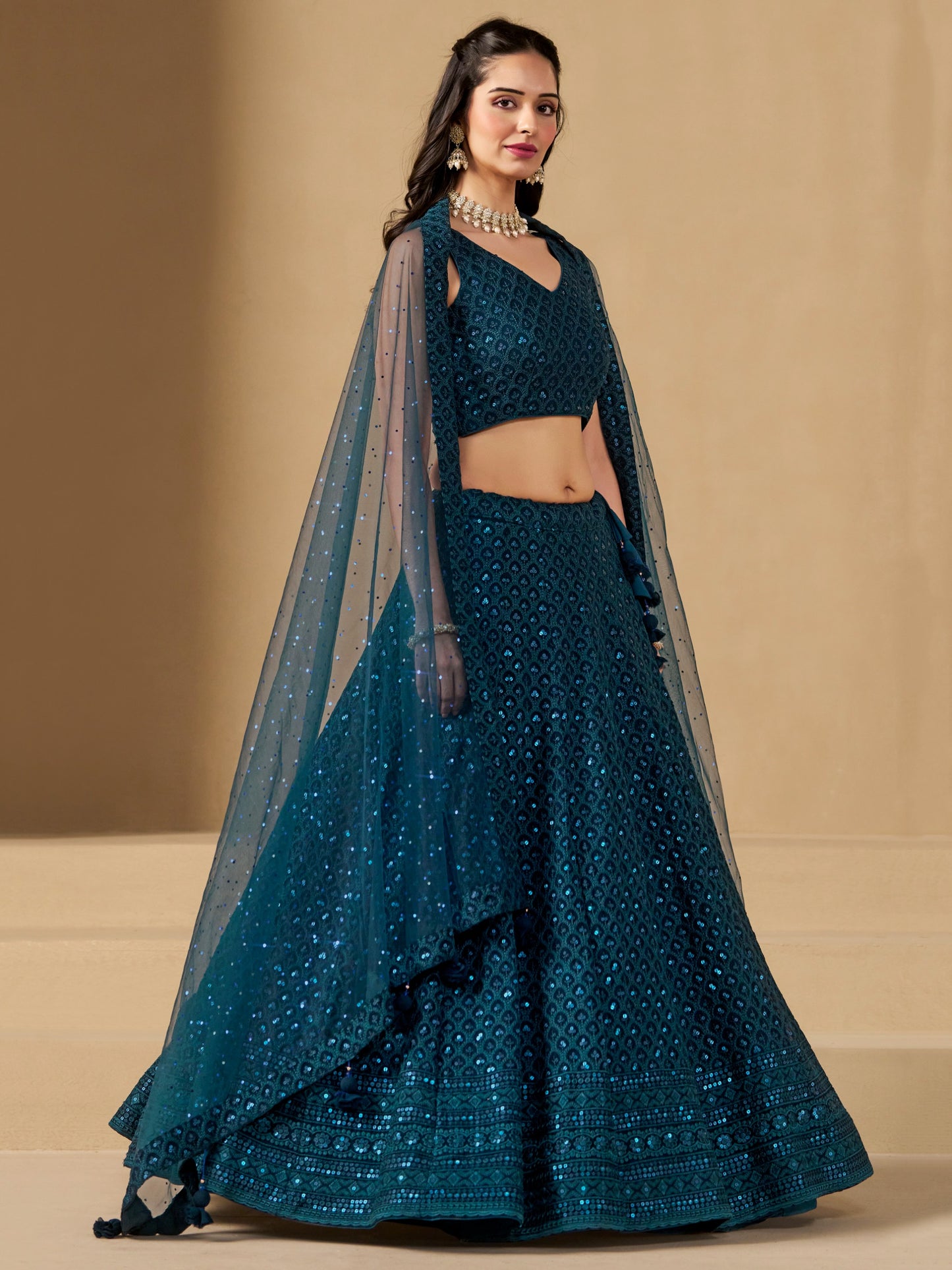 Product Image - Blue Georgette Bridesmaid Lehenga Choli