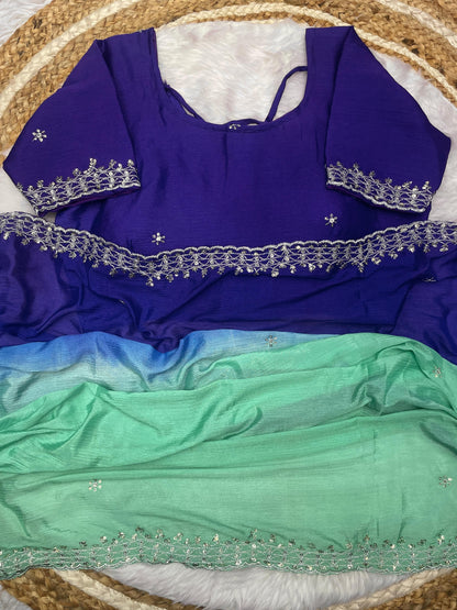 Product Image - Elegant Chinnon Saree with Heavy Embroidery and Jari Work
