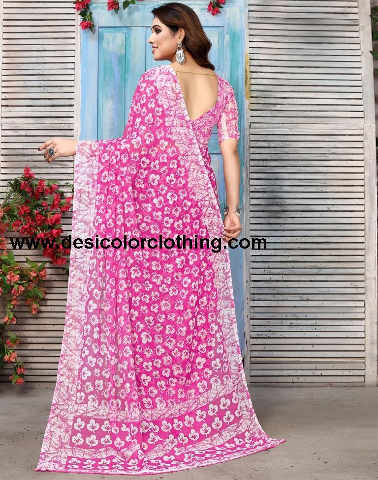 Pink Chiffon Printed Saree