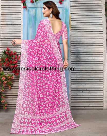 Pink Chiffon Printed Saree