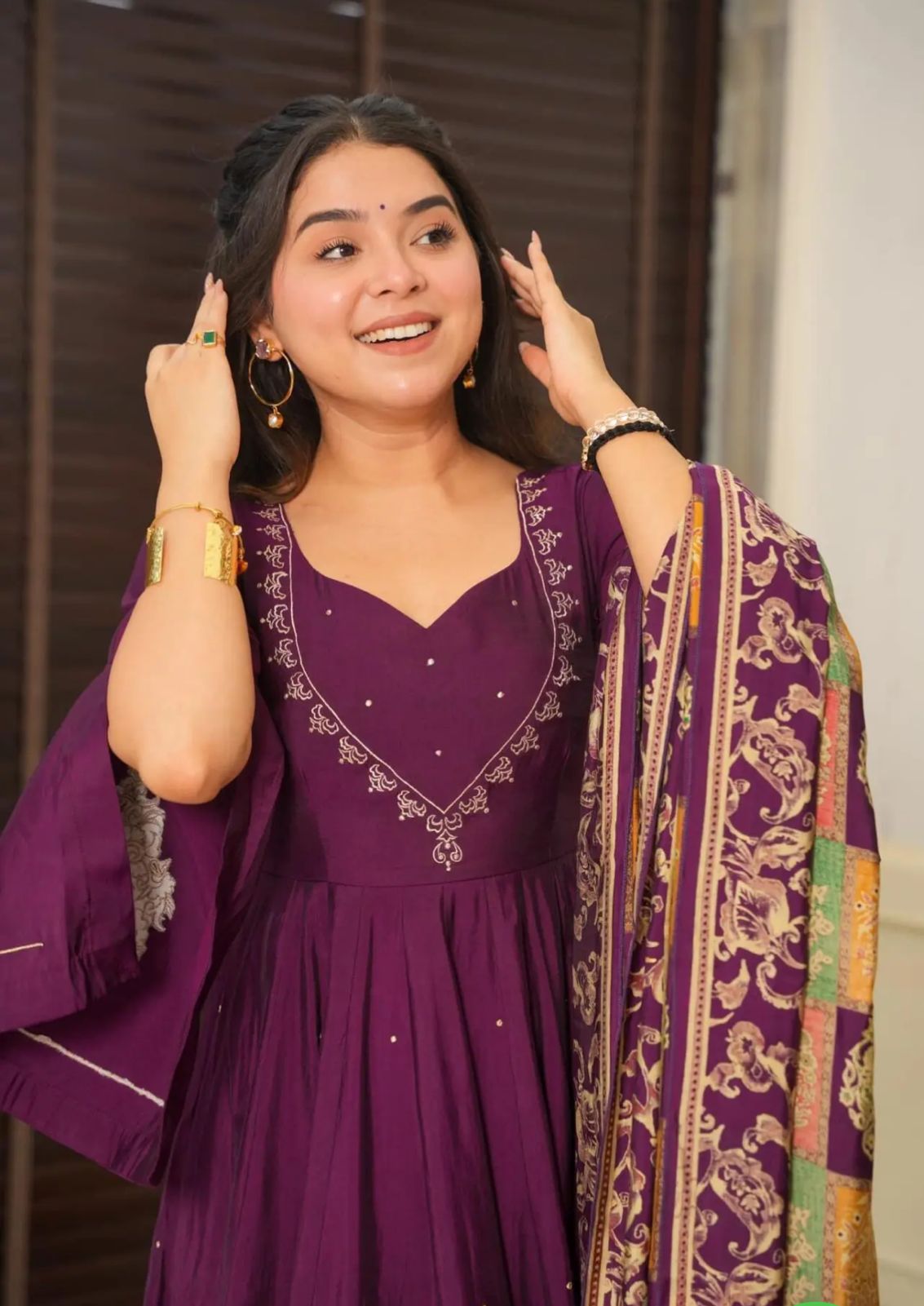 Product Image - Designer Wine Roman Silk Festive Wear Suit | Mahant Collection 2025