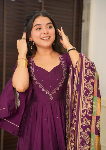 Product Image - Designer Wine Roman Silk Festive Wear Suit | Mahant Collection 2025
