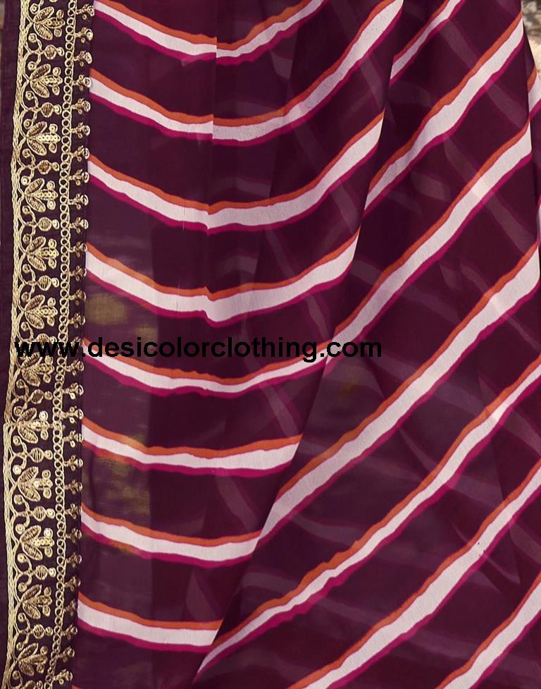 Wine Printed Georgette Saree