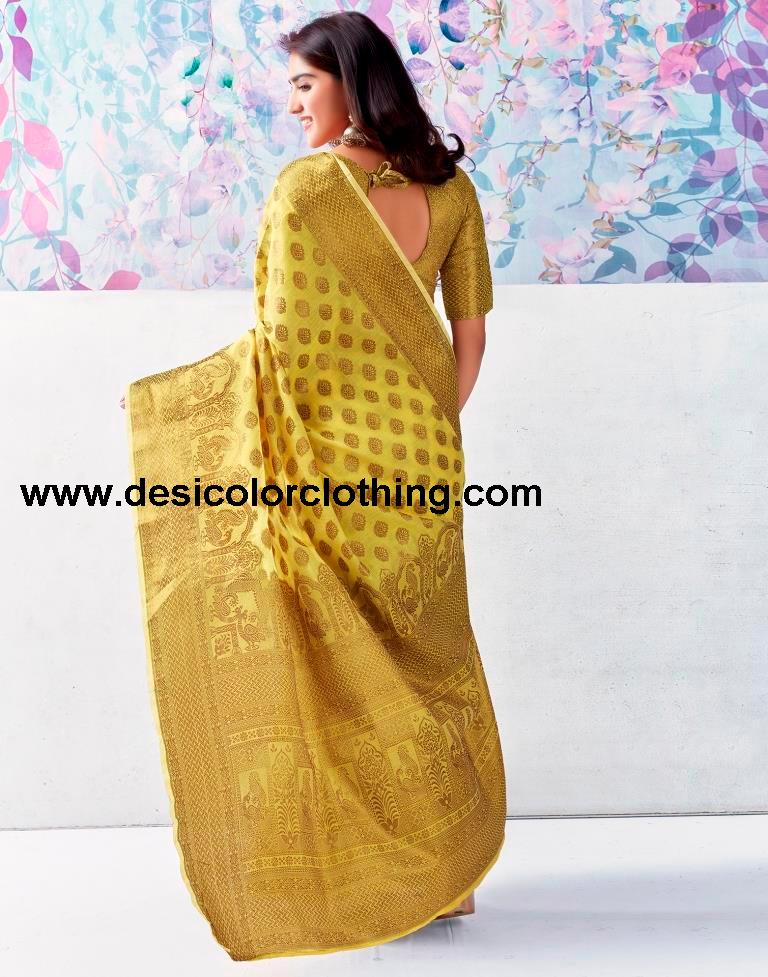 Yellow Silk Plain Saree