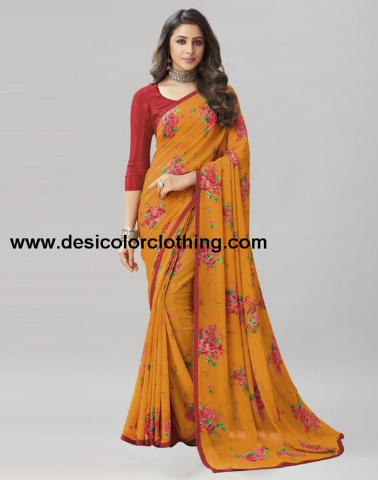 Turmeric Yellow Coloured Georgette Floral Printed Saree | SLV2207S954