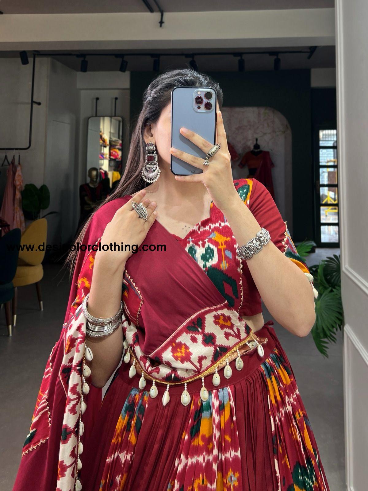 Rayon Printed Silk Lehenga Choli with Gota Patti and Cowrie Lace Detailing