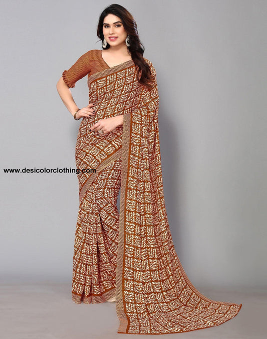 Rust Printed Saree