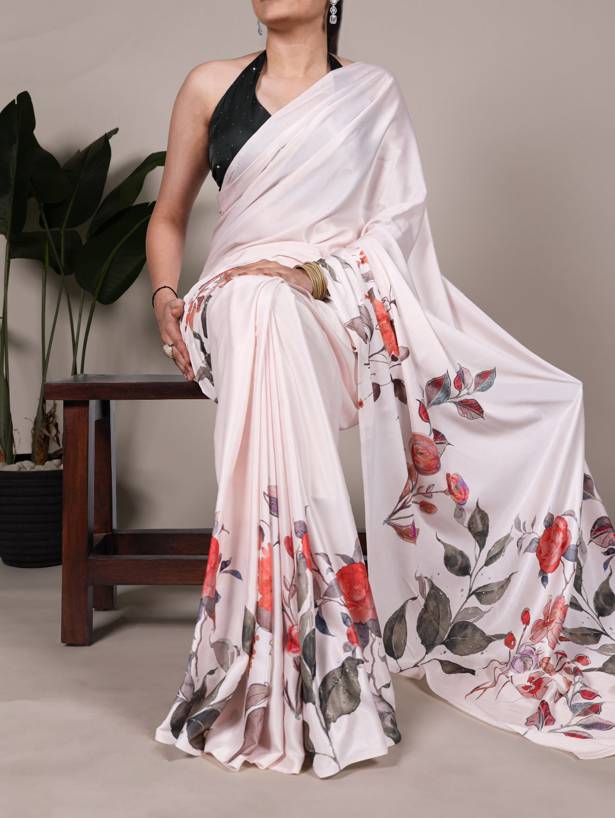Product Image - Designer Satin Saree - Elegant Festive & Wedding Outfit