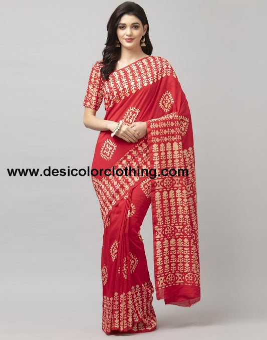 Pink Coloured Poly Cotton Printed Casual saree