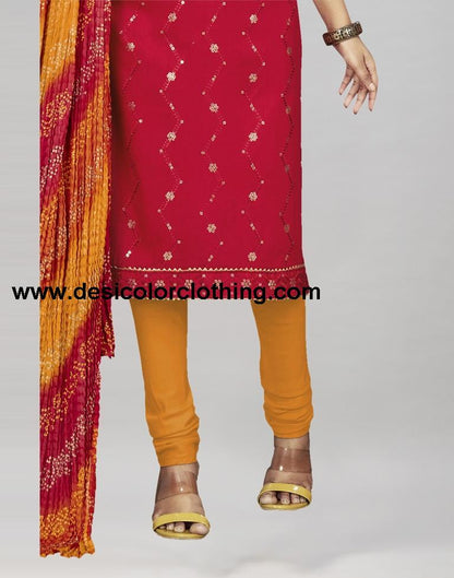 Red Cotton Embroidered Unstitched Salwar Suit