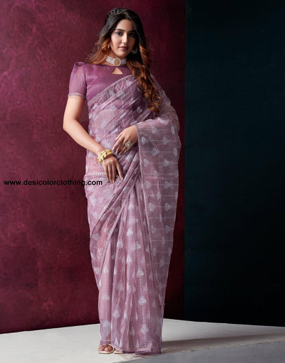 Opera Mauve Net Plain Saree