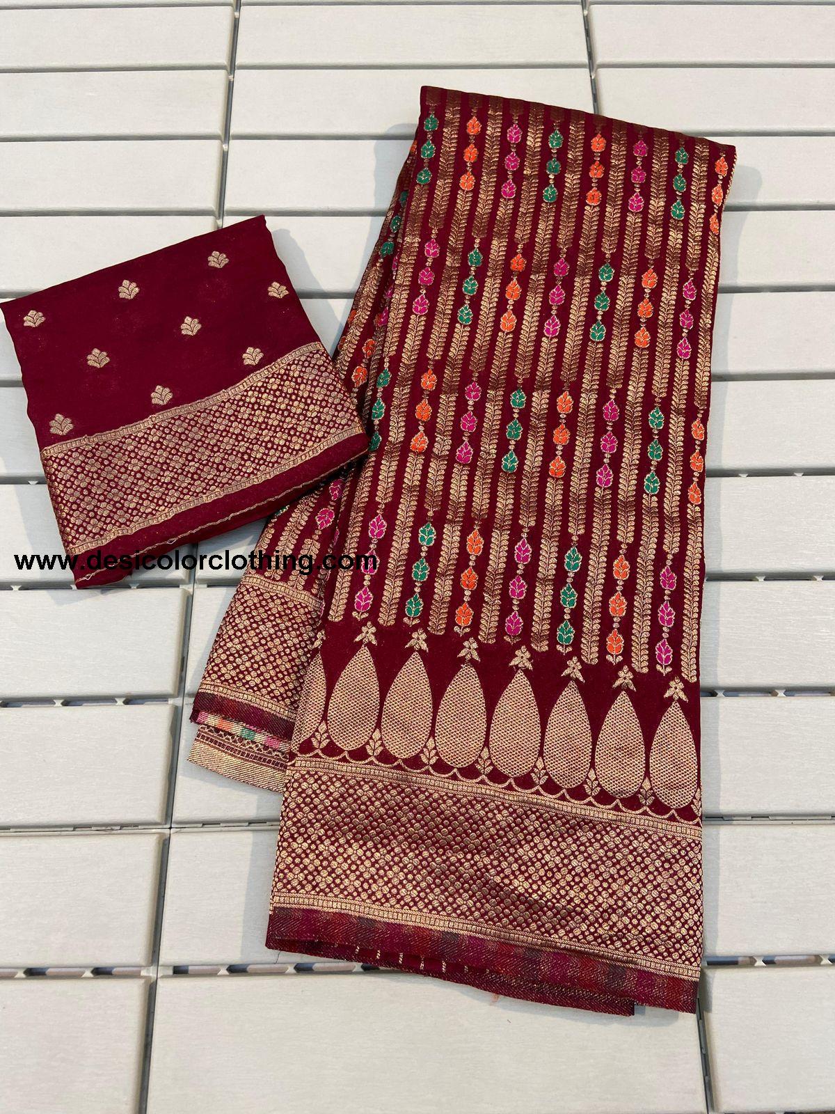 Pure Crepe Khadi Silk Saree with Elegant Zari Work