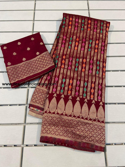 Pure Crepe Khadi Silk Saree with Elegant Zari Work