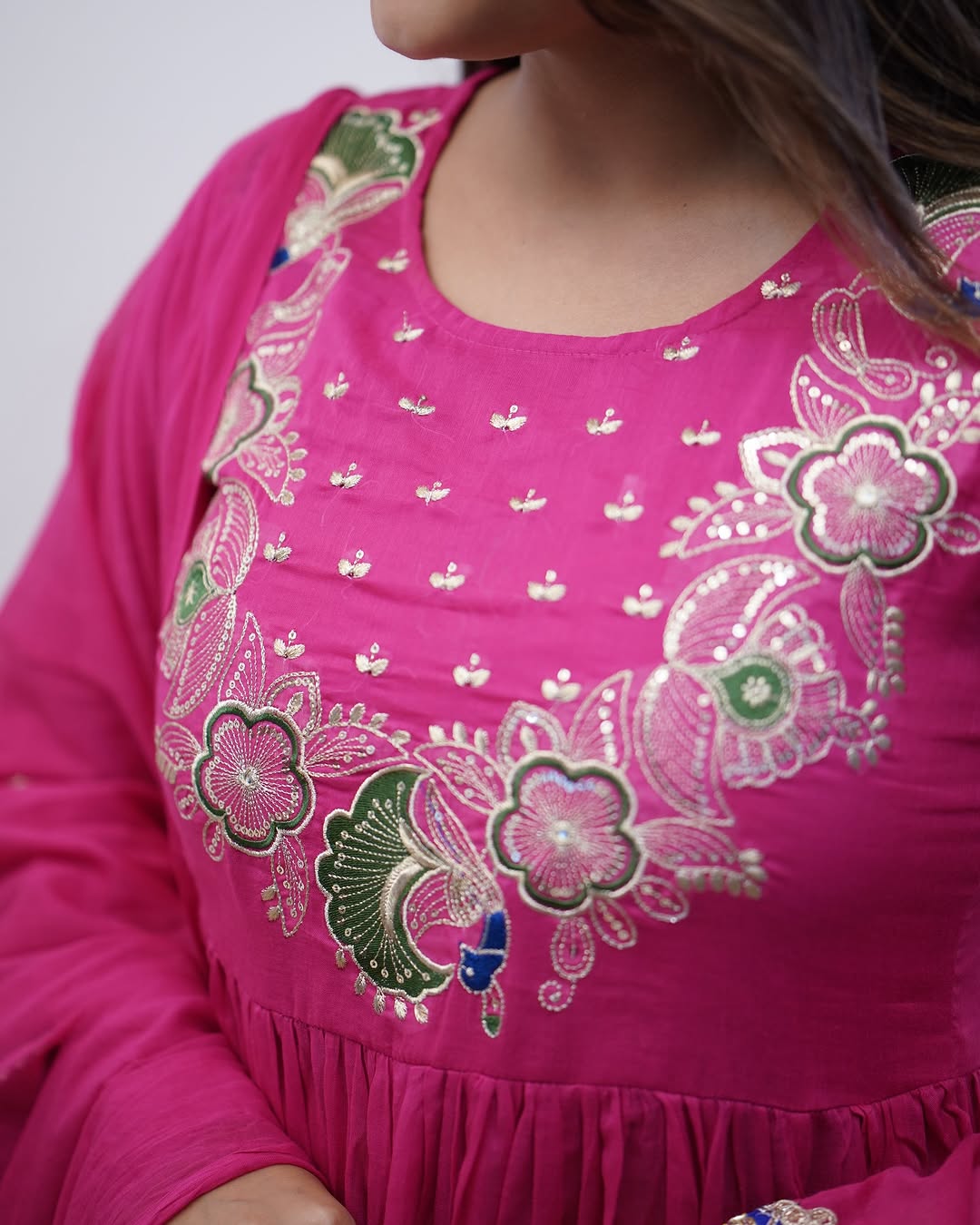 Product Image - Designer Cotton Anarkali Suit Set with Embroidered Dupatta - Festive & Wedding Wear