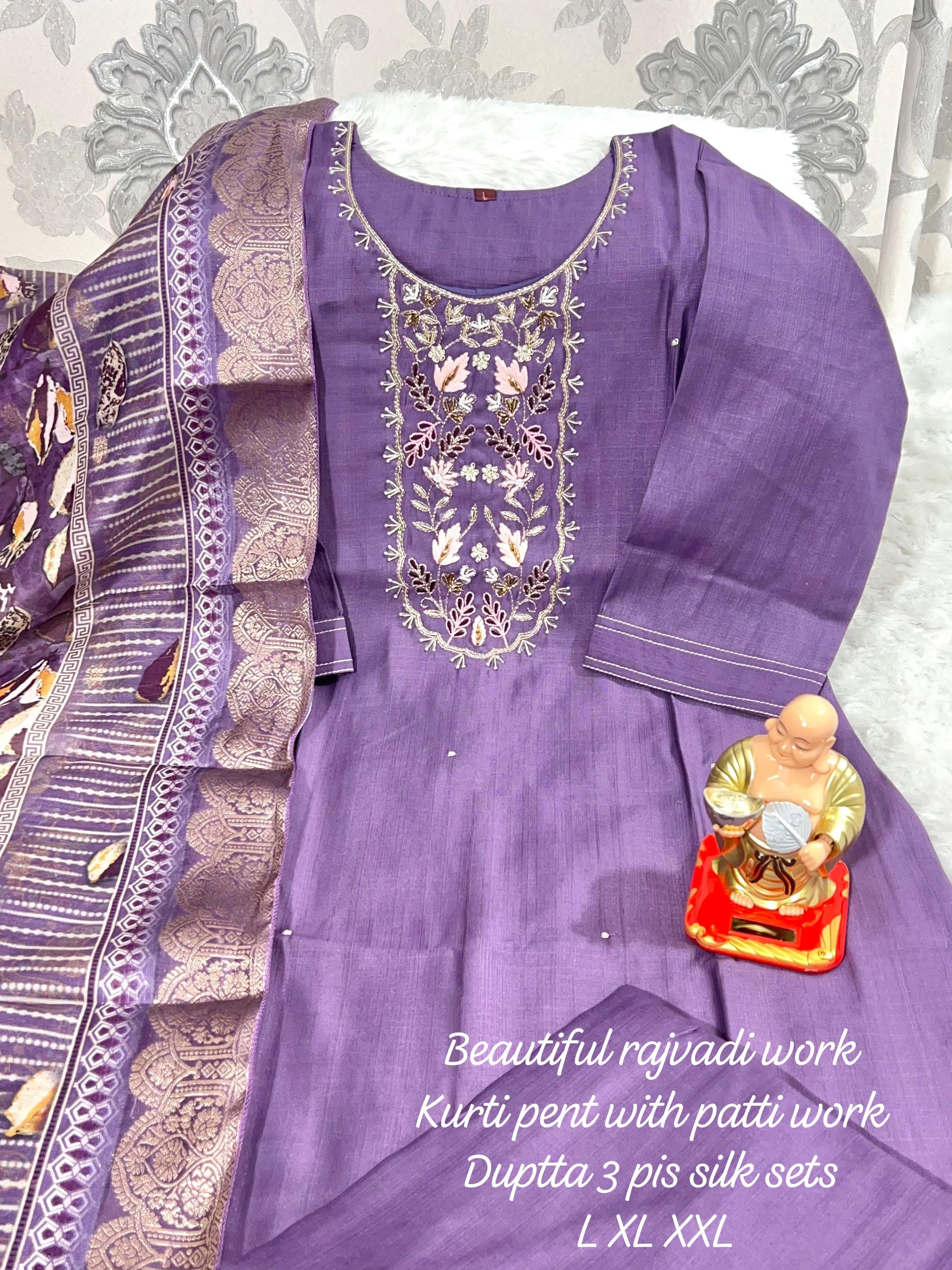 Product Image - Designer Handwork Kurti with Pant & Dupatta Set in Premium Roman Silk – Festive & Wedding Ready