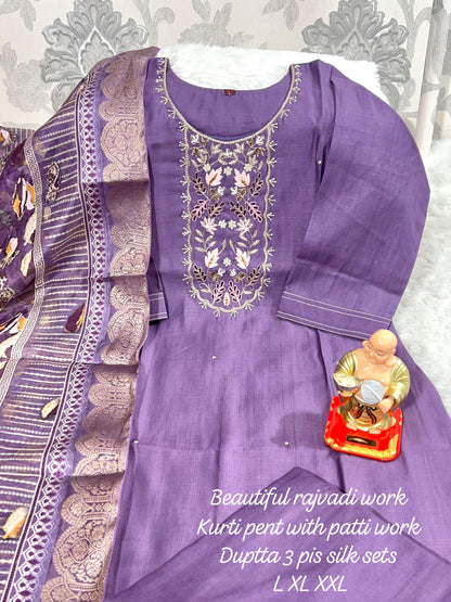 Product Image - Designer Handwork Kurti with Pant & Dupatta Set in Premium Roman Silk – Festive & Wedding Ready