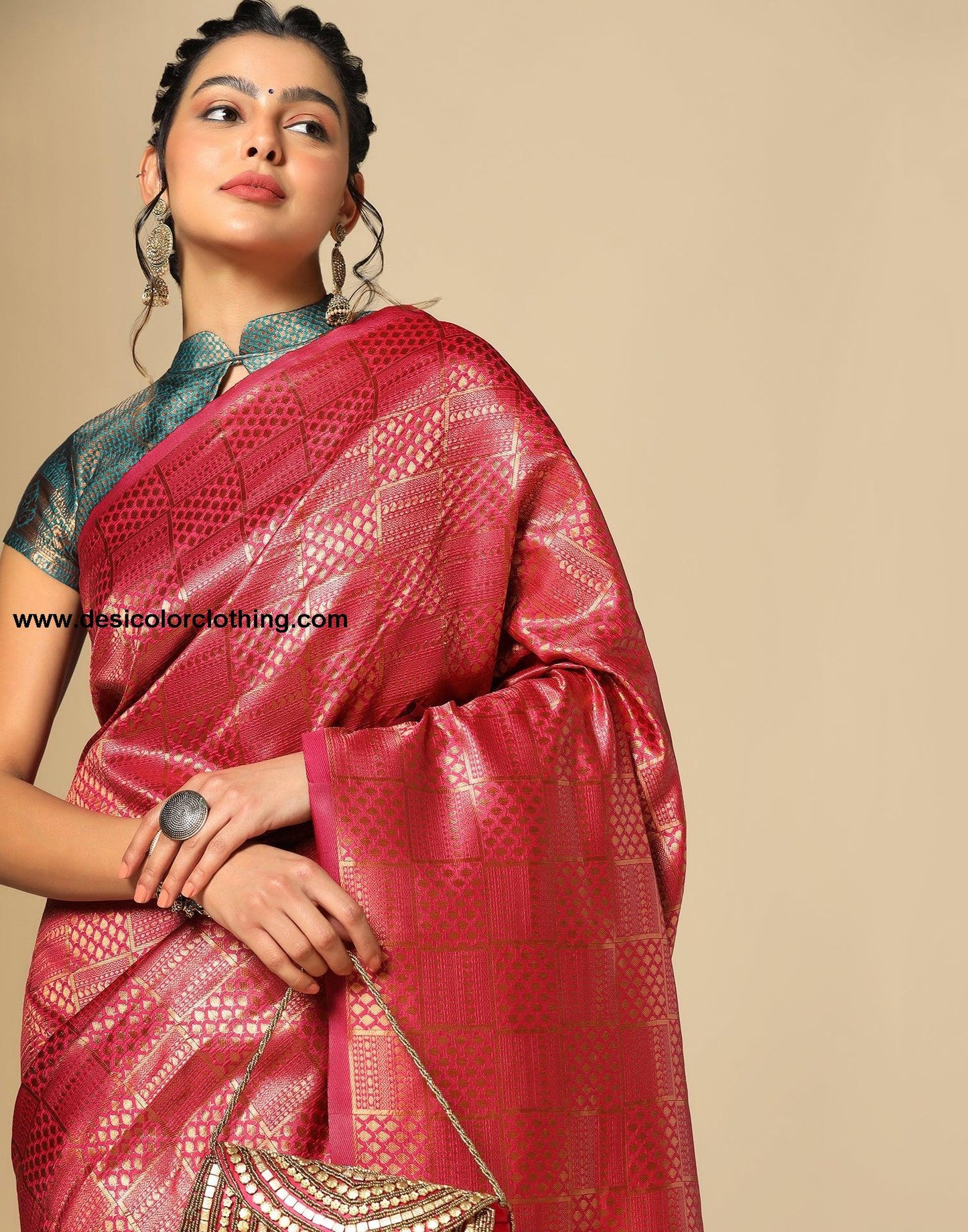 Dark Pink Silk Jacquard Saree