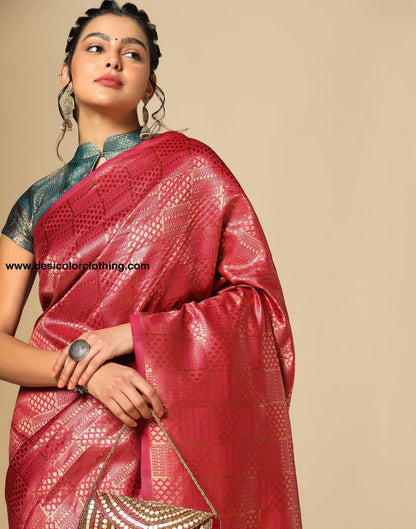 Dark Pink Silk Jacquard Saree