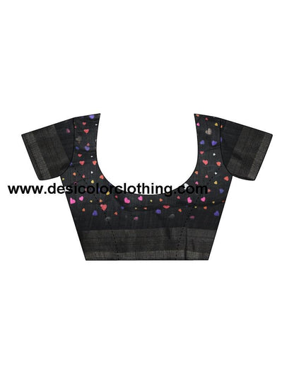 Black Linen Printed  Saree