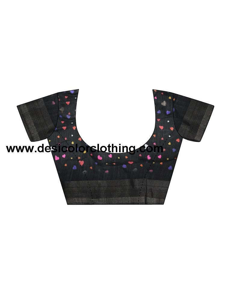 Black Linen Printed  Saree
