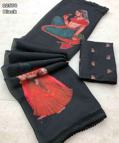 Product Image - Premium Designer Saree with Kalamkari Doll Print & Fancy Lace Border | Festive Wear