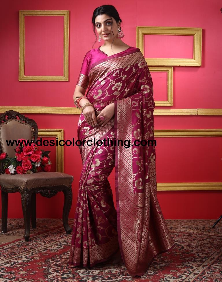 Dark Magenta Silk Plain Saree