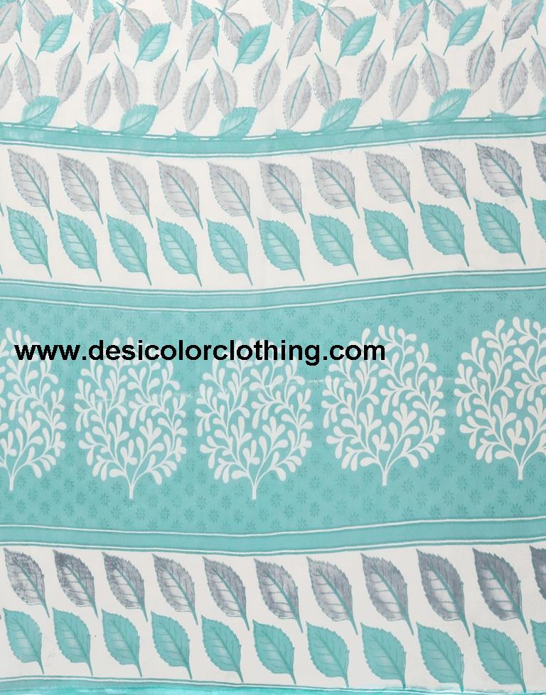 Turquoise Chiffon Printed Saree