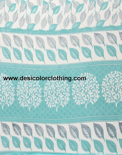 Turquoise Chiffon Printed Saree